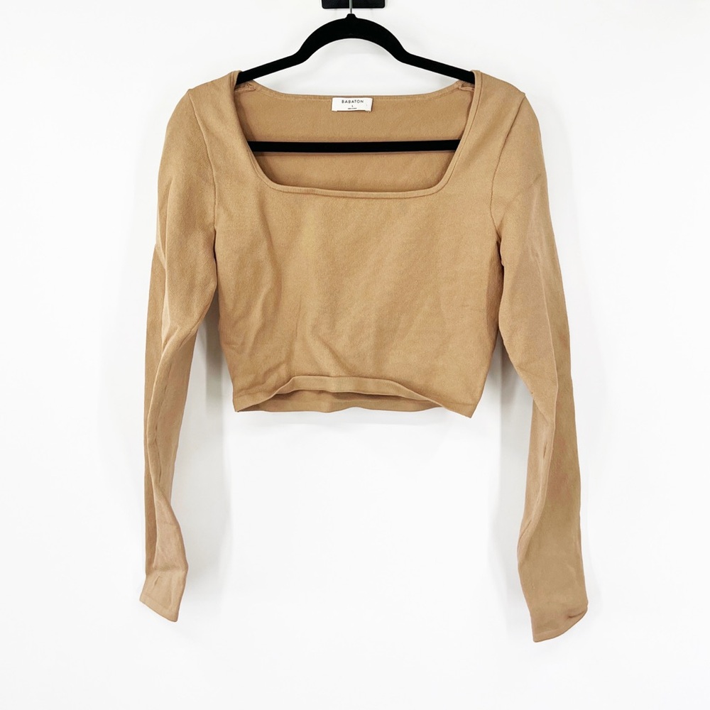 Babaton Aritzia Square Neck Long Sleeve Cropped Top